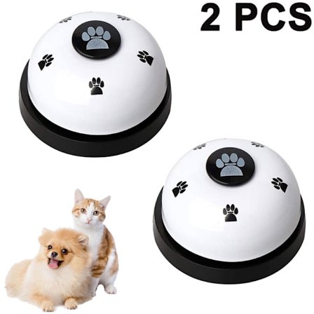 2 stk. træningsklokker til kæledyr, hundedørklokke, hundeklokker til pottetræning til kat, pottetræning kommunikationsenhed med stor knap, hvid.