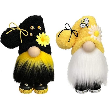 Stykke Faceless Strikket Dværg Humlebi Plyslegetøj Dværg Solsikke Bi Hus Farm Køkken Dekoration Håndlavet Pynt (sort+gul) A