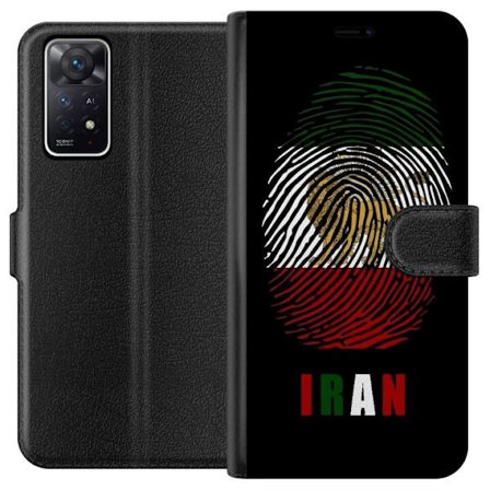Yhteensopiva Lompakkokotelo Xiaomi Redmi Note 11 Pro 5G Sormenjälkien muoto kuten Iranin lippu, jossa leijonamotivit mustalla dramaattisella taustall