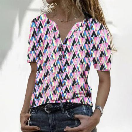 Kortärmad T-shirt För Kvinnor Med Geometriskt Print Toppar