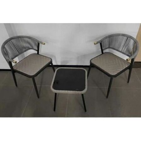 COSTWAY Utemöbler i rotting om 3, stoppade stolar och bord i härdat glas, flätad sits, ryggstöd i vävt rep