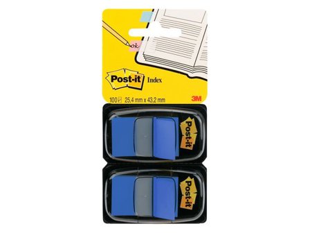 POST-IT Indexflikar medium 25,4 x 43,2 mm blå 2 x 50 dubbelpack med hållare 680-G2EU - Lyreco - Kontorsmaterial - Indexflikar och märkflikar - 