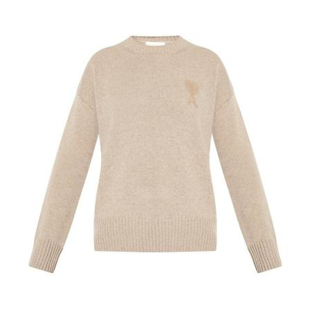Ami Paris Trui with logo , Beige , Dames , Maat: S