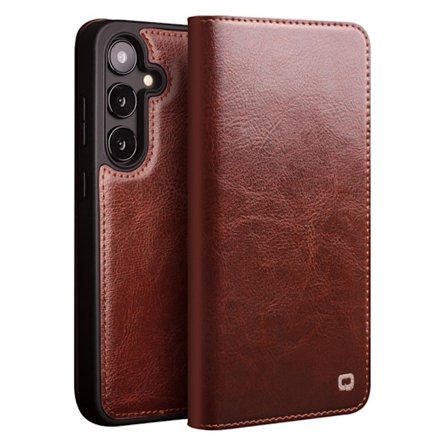 Qialino Leather Wallet Case Samsung Galaxy S25 Plus Brown