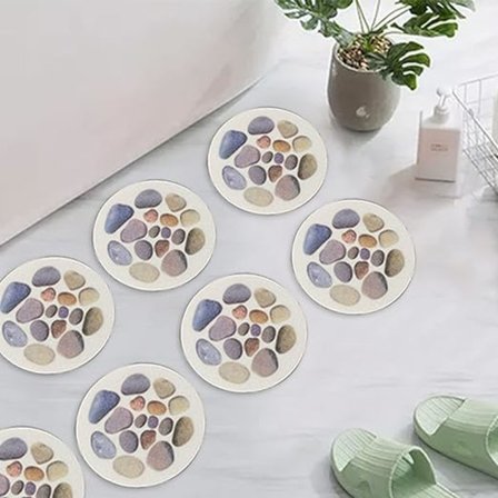 Sæt med 8 runde badeklistermærker med badesten, diameter 15 cm