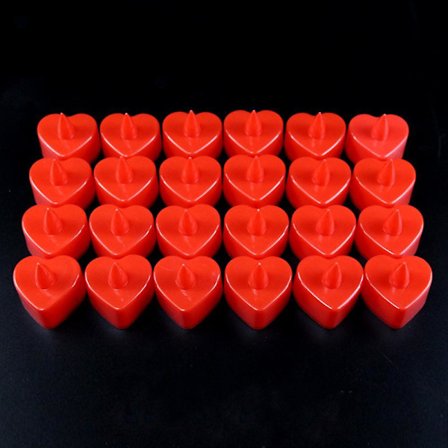 LED-ljus med fladdrande låga, LED-te-ljus, set med 24 hjärtformade flamlösa LED-ljus för bröllop, helgdag, fest, Alla hjärtans dag (r