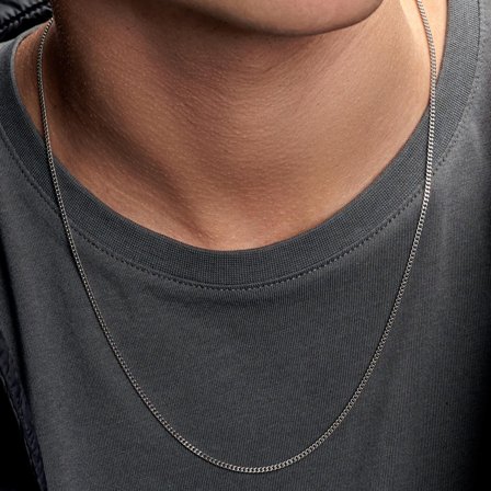 Argentia | 925s | Collar de cadena barbada de plata de ley chapada en rodio de 2 mm para hombres - Collares acero