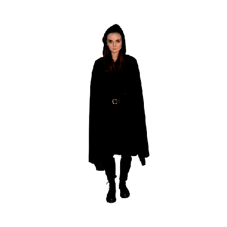 Svart Cape med Hette Fløyel Svart