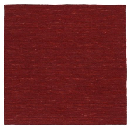 Tapis De Laine Uni Handloom Flat Rouge Foncé Carré Grand