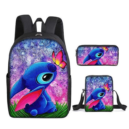 Stitch skoletaske Stitch Tredelt studentertryk print rygsæk skoletaske Case Sæt