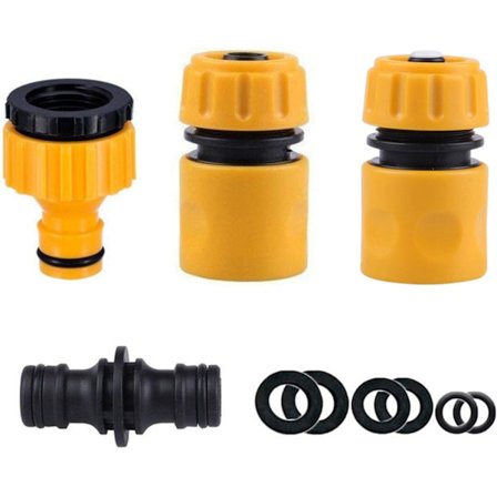 Haveslangekoblingssæt - Inkluderer hurtigkobling, vandstop, 2-i-1 gevindhane & dobbelt han-snapkoblinger - Komplet reparation & R