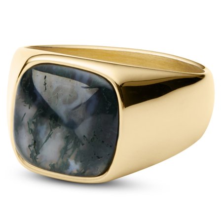 Anillo dorado con ágata musgosa Gravel Len para hombres - Anillos con piedras