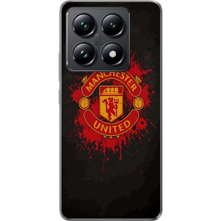 Kompatibelt Mobildeksel til Xiaomi Xiaomi 14T Manchester United logo i rød og gul farge med røff sportslig bakgrunn