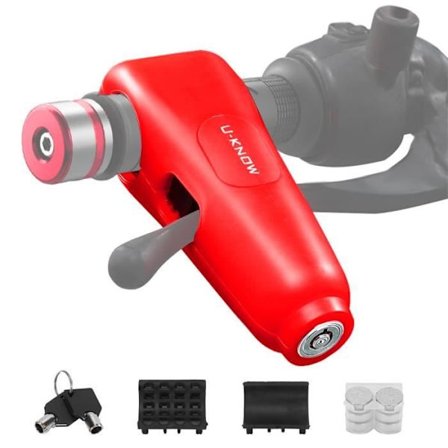 Tyverisikring Bremsespaklås + Universell Alarmlås for Motorsykkel, Scooter, Sykkel, Rød med 2 Nøkler