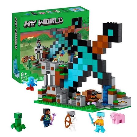 Byggesett, Minecraft Sverdutpost 21244 Byggeleke, Inkluderer Creeper, Kriger, Gris og Skjelettfigurer, Spillinspirert Leke for Morsom Ad
