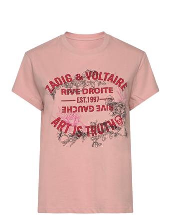 Zoe Blason Flowers T-shirts & Tops Short-sleeved Rosa Zadig & Voltaire*Betinget Tilbud