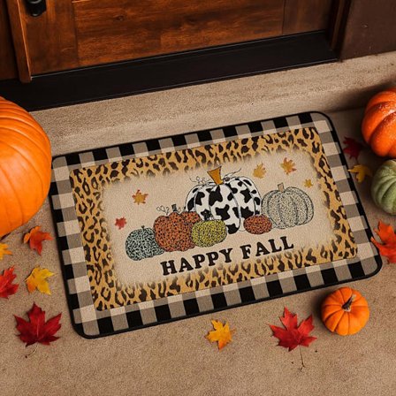 Efterår & Thanksgiving Skridsikker Dørmåtte i Bondehusstil - 81x51 cm, Græskar & Ahornblad Design, Velkomstmåtte til Indendørs/Udendørs Brug til 