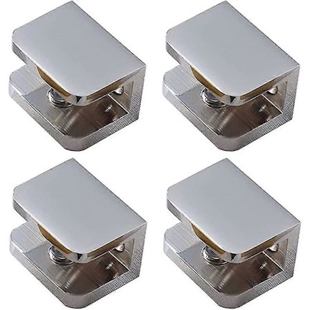 4-pak Glasclips, Ingen Boring af Huller i Glas Glashylde Beslag Clip Support (til 10mm-12mm Glas, Forkromet)
