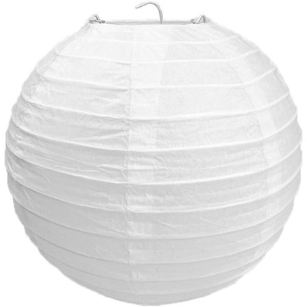 Store Black Friday-tilbud! Hvit rund papir lampeskjerm med bambusstil, ribbet, 30 cm / 12"