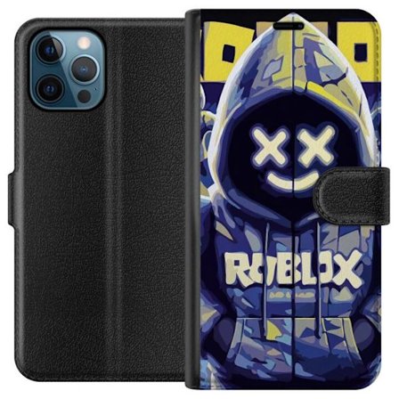 Kompatibelt Lommeboketui til Apple Apple iPhone 12 Pro Blågul Roblox hettegenserfigur med minimalistisk neonstil og masket ansikt, moderne spillillus