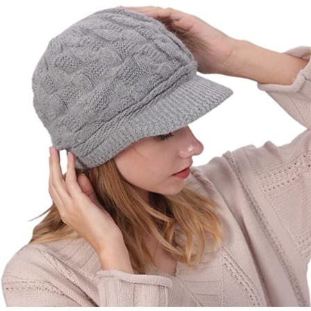 Vinterstickad Mössa Med Fleece Insida Fodrad Varm