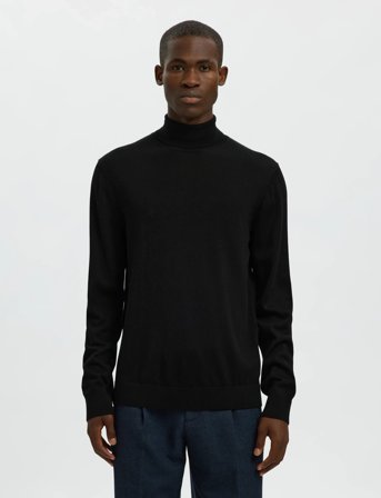 Selected Slhtray Ls Knit Merino Roll Neck Noos - Black - L