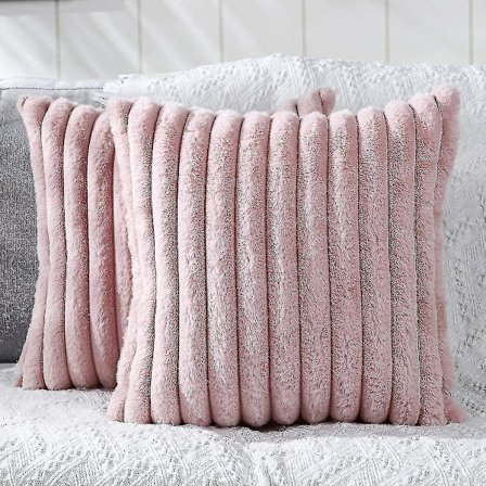 Pute og putetrekk sett med 2 dekorative putetrekk plysj faux pels fuzzy stripet myk pute