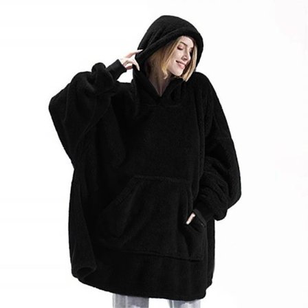 Mub- Efterår og vinter komfortabel løs dobbeltsidet fløjlshættetrøje og tyk fleece loungewear hoodie tæppe black_yux