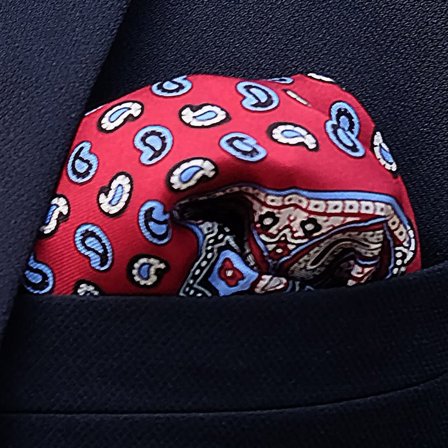 Pochette de costume en soie bordeaux et bleu pour hommes - Pochettes de costume à motifs