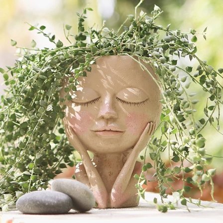 Ansigts Blomsterpotte Hoved Plantepotte Sukkulenter Plantepotte Sød Harpiks Kaktus Plantepotte med Drænhul Lukkede Øjne