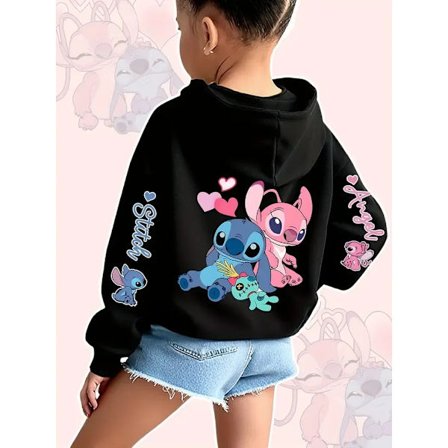 2025 Disney Hettegensere Mote Stitch Angel Monster Lomme Genser Pullover Søte Hettegensere Jenter Barn Genser Tegneserie Topper Y2k
