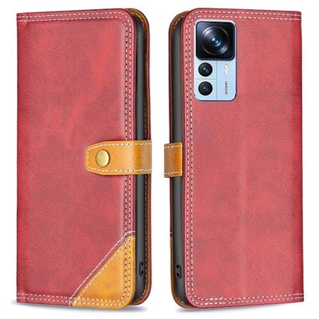 BINFEN tvåfärgat läder Xiaomi 12T / Xiaomi 12T Pro / Xiaomi Redmi K50 Ultra fodral - Röd