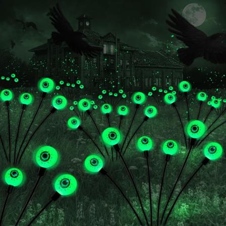 Halloween Dekorationer Udendørs Solcelledrevne Scary Eyeball Lys, 2PAK 12LED Grønne Eyeball Swaying Firefly Lys, Vandtætte Solcelledrevne Halloween 