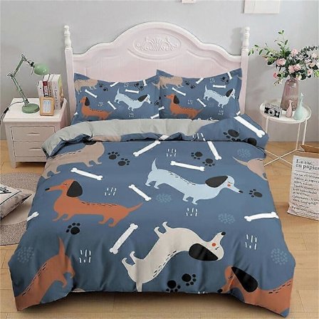 v5635 Sengetøj Tegneserie Gravhund Hund Dynebetræk Sæt Børn Blødt Sengetøj Lagner IU5635