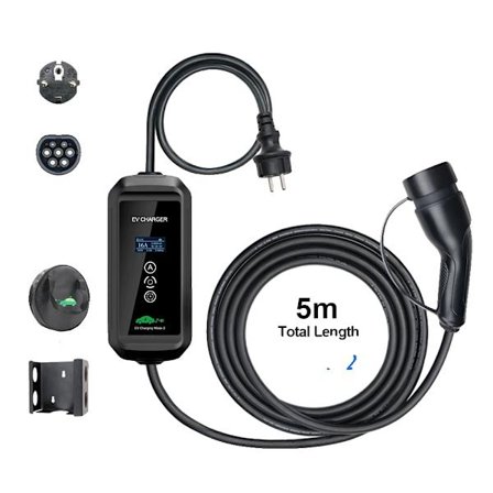 EV-laddare 3,6KW Wallbox, 5M Kabel, Justerbar strömstyrka på 16A,Normal Typ 2