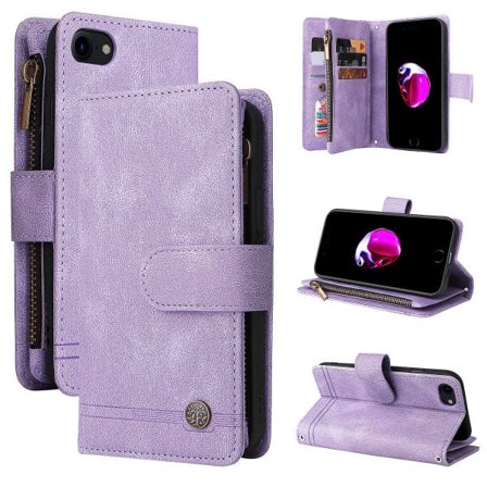 Etui kompatibelt med iPhone SE 2020/2022 Læder Flip Folio Etui med Kreditkortsholder Punglomme Magnetiske Knapper Etui Støtte Stødsikkert Lilla A