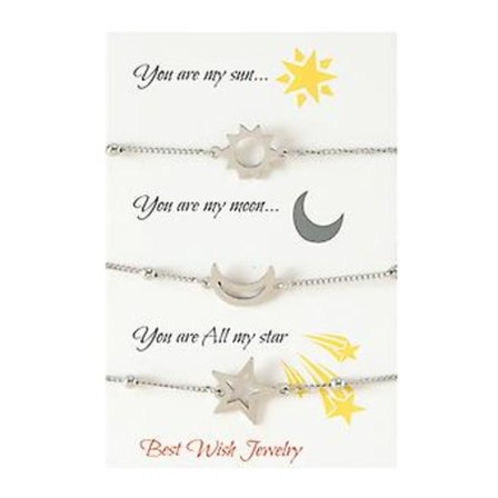 Matchende vennskapsarmbånd med sol, måne og stjerne for ham, henne og mor