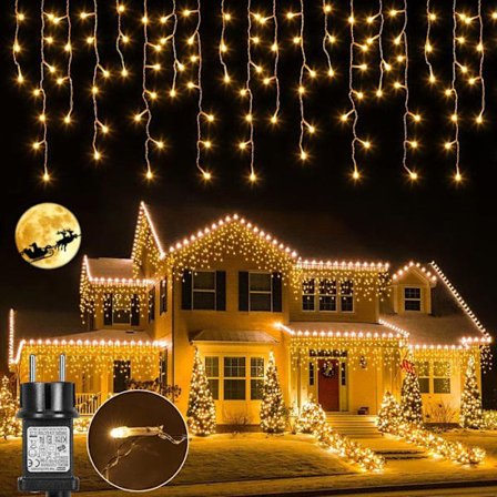 Rosnek Ulkovalaistussarja Joulun LED-jäätikkö 15m 600LED Valosuunnitelmat IP44 Vesitiivis 8 Tilaa Lämmin Valkoinen Juhliin Parvekkeelle