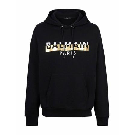 Balmain, Logo-Print Hoodie Zwart, Heren, Maat:S