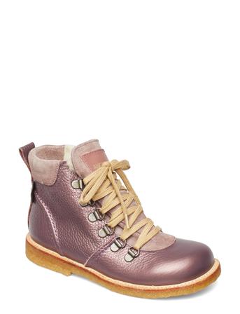 Boots - Flat - With Lace And Zip Vinterstøvletter Med Snøring Lilla ANGULUS