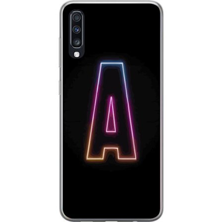 Kompatibel Mobilcover til Samsung Samsung Galaxy A70 Minimalistisk neonbogstav A i regnbuefarvet lys mod sort baggrund i moderne typografisk stil