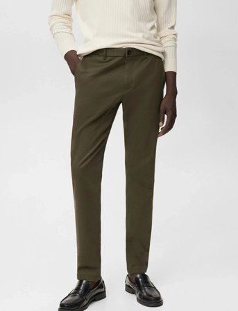 Mango Barna Slim-Fit Twill Chino Trousers - Khaki green - 50