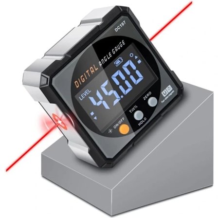 Digital Vinkelmåler med Laser - 4-sidet Magnetisk Måler, Baggrundsbelysning, Kompatibel med Bordssave, 90mm Kube Inklinometer-Glad