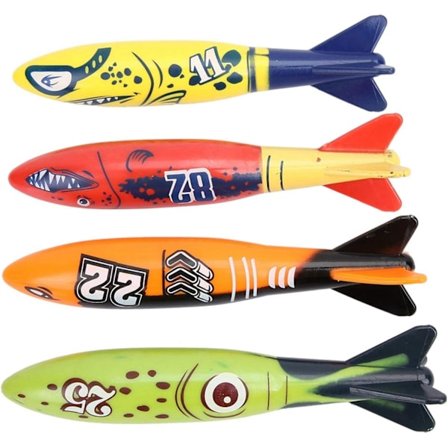 4 stk. Scuba Diving Pool Toy Kit, Dykning Torpedo Banditter, Dykning Legetøj, Swimmingpool Legetøj til Børn Drenge Pige