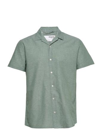 Slhregnew-Linen Shirt Ss Resort W Kortermet Skjorte Grønn Selected Homme