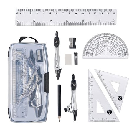 Geometrian harppikompassisetti, 10-osainen matematiikkasarja matkalaukussa, opetustarvikkeet, joissa on 2 piirustuskompassia, matematiikan 