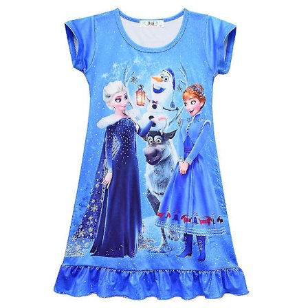 Jentekjole med Frozen Elsa og Anna-trykk, nattkjole med korte ermer, pysjamas, nattøy