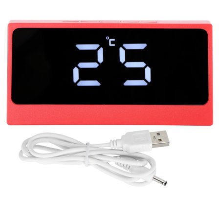 LED Digital Väggklocka Tyst Smart Temperatur Datum Ljusstarka Stor Skärm Bords Makeup Spegel (Röd )