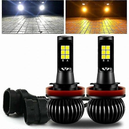 2X H8 H11 Dual Color Switchback Hvit Amber LED COB Tåkelys Pærer 160W 2600LM