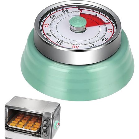 Mekanisk køkkenur, 60 minutters nedtællingsur, rustfrit stål, retro design, mintgrøn, kort timer til madlavning og bagning